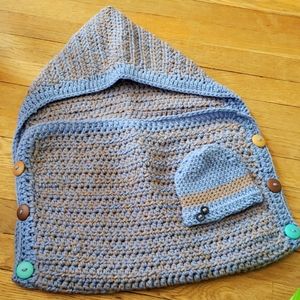 Baby sack and hat. Handmade crochet sack